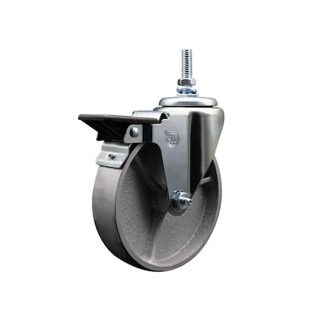 Service Caster 5 Inch Semi Steel 38 Inch Threaded Stem Caster with Brake SCC-TS20S514-SSS-PLB-381615